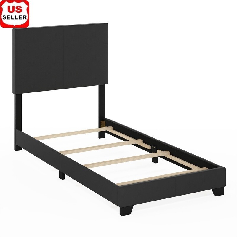 Black Pu Leather Platform Easy Assembly Modern