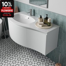 1000mm Wall Hung Curved Vanity Unit Bathroom Drawer Basin Sink Cabinet White