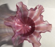 Small Vintage Hand Blown Glass Bowl With Ruffles