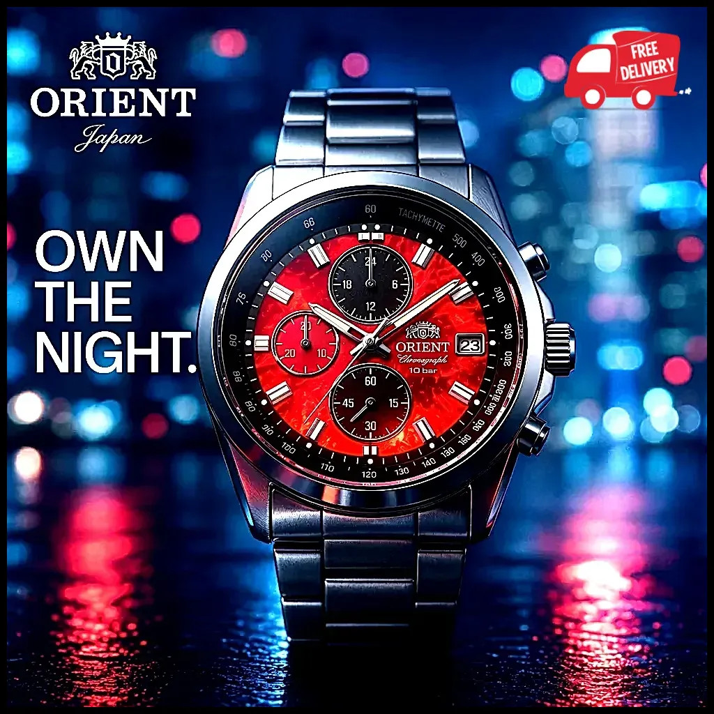 Japan Orient Quartz Watch for Men Chronograph Tachymeter Date 100M Waterproof