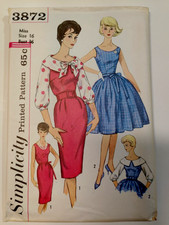 Simplicity 3872 Dress Slim Full Skirt Blouse Sewing Pattern Ladies 16 VTG 60s UC