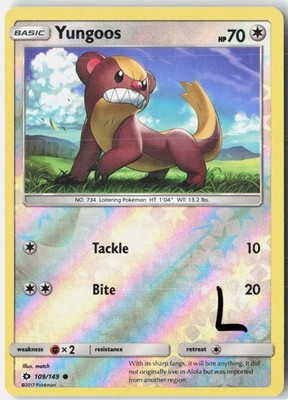 Yungoos 109/149 Common SM Base Set Pokemon Reverse Holo Lightly Played