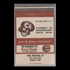 Matchbook Cover Wireco Brown Strand Wire Rope Mark Machinery Chillicothe, OH