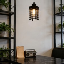 Rustic Industrial Pendant Light Vintage Ceiling Fixture Iron Cage Hanging Lamp