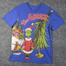 The Grinch Shirt Mens Medium Blue Christmas Dr. Seuss Double Sided Graphic Tee