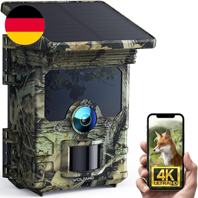 WOLFANG Wildkamera, 4K Solar Video Wildtierkamera, 68MP Full HD WLAN Mit Handyüb