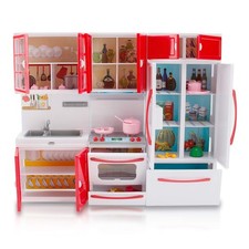 Red Doll Modern Kitchen Mini Toy Playset with Lights and Sounds for 12 Inch