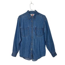Levi's Denim Button Down Shirt Women M Blue Vintage 90s Western Workwear