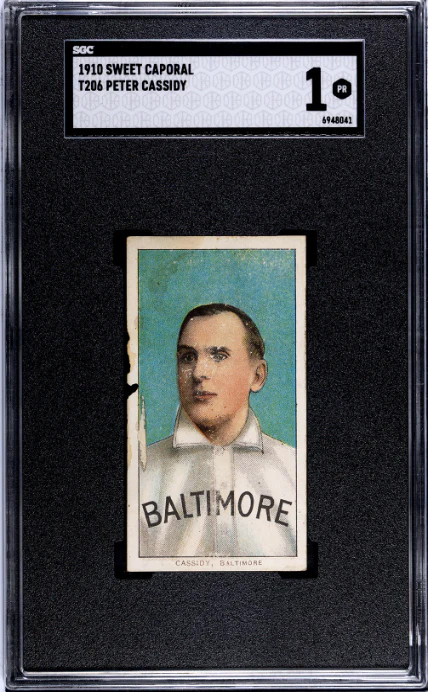 1909 T206 PETER CASSIDY POOR SWEET CAPORAL 350 SGC 1 BASEBALL BALTIMORE ORIOLES