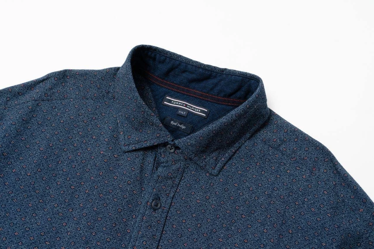 📌TOMMY HILFIGER Real Indigo Flower Print Cotton Button Down Shirt 2XL
