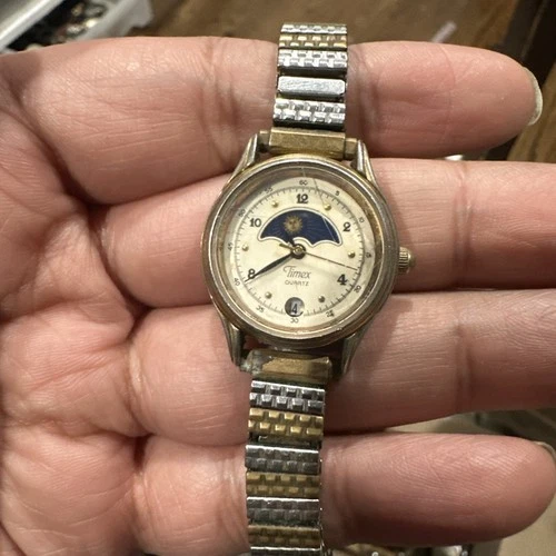 Vintage 90s Timex Moon Phase Quartz Watch  Ladies 25mm Timex Watches For Repair