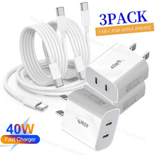 3PACK 40W PD Fast Charger Block USB Type C Cable For iPhone 17 16 15 14 13 12 11