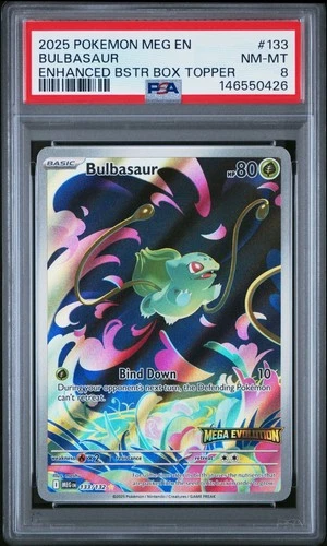 Pokémon Mega Evolution Stamped Box Topper Bulbasaur 133/132 PSA 8 NM-MT