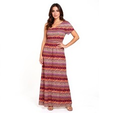 L8ter One Shoulder Maxi Sundress Womens Large Red Multicolor Casual
