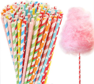 100 Pieces Cotton Candy Cones, Cotton Candy Sticks 13.8 Inch - Bright Random Col
