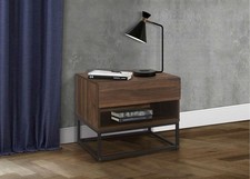 Image of 1 Drawer Bedside Cabinet Walnut Black Metal Leg Birlea Houston Side Table