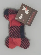 West Paw Tiny Bone Red Plaid Squeaky Dog Toy
