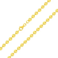 Mens 10K Yellow Gold Solid 4mm Diamond Moon Cut Bead Ball Chain Necklace 24"