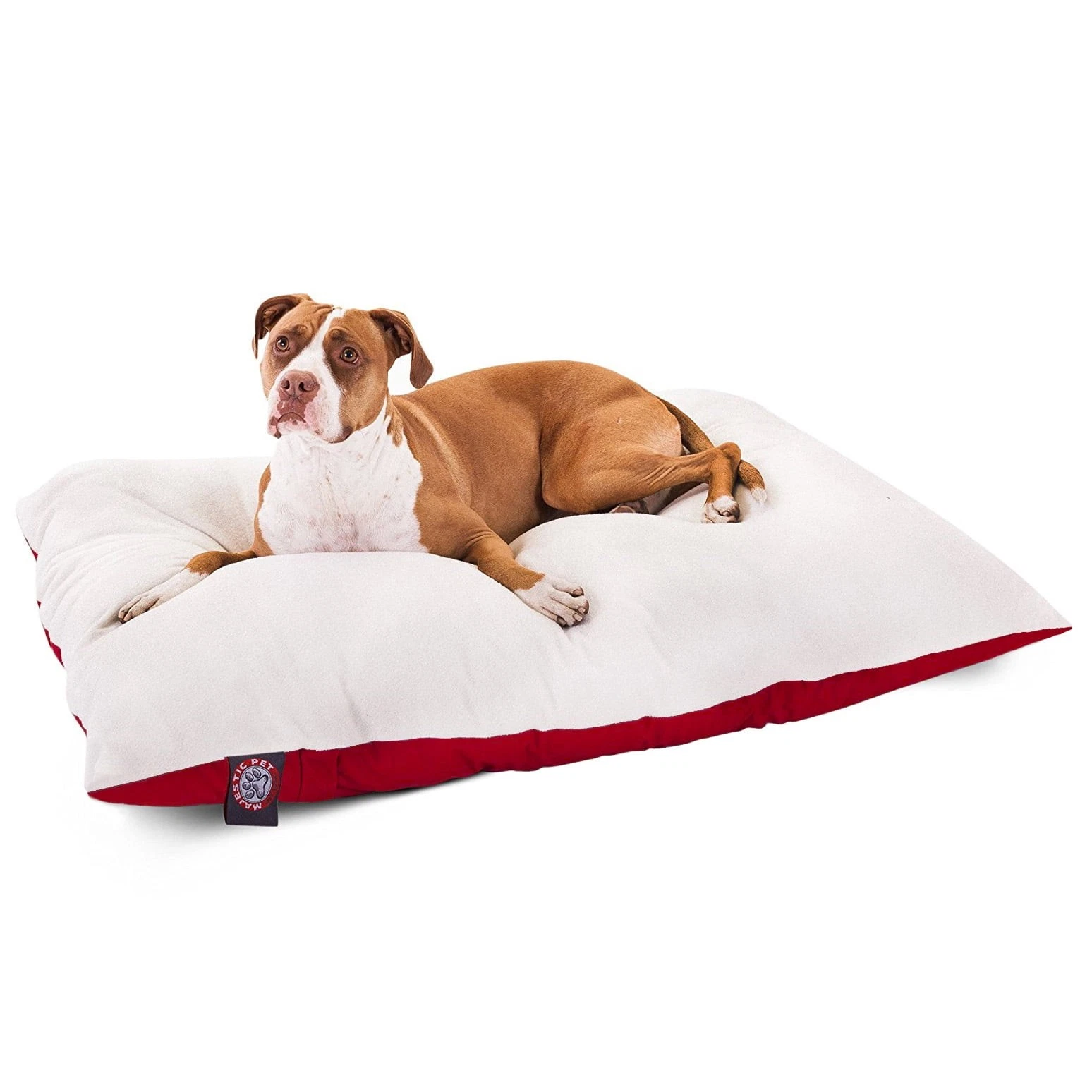 Poly/Cotton Rectangular Pillow Pet Bed For Dogs Removable Cover Red Medium