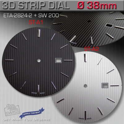 DIAL FOR MOVEMENT ETA 2824-2 + SW 200, Ø 38MM, PINESTRIPE, BLACK AND SILVER