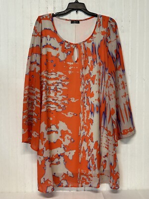 Wish Shift Dress Womens Medium Multi-Color Pullover Long Sleeve Keyhole  Neck