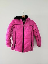 Rothschild quilted winter coat hooded faux fur hot pink kids large