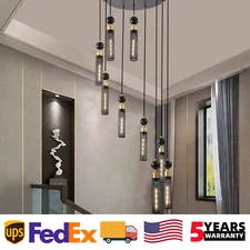 9 Light Pendant Black Gold Farmhouse Ceiling Chandelier Kitchen Island Fixture