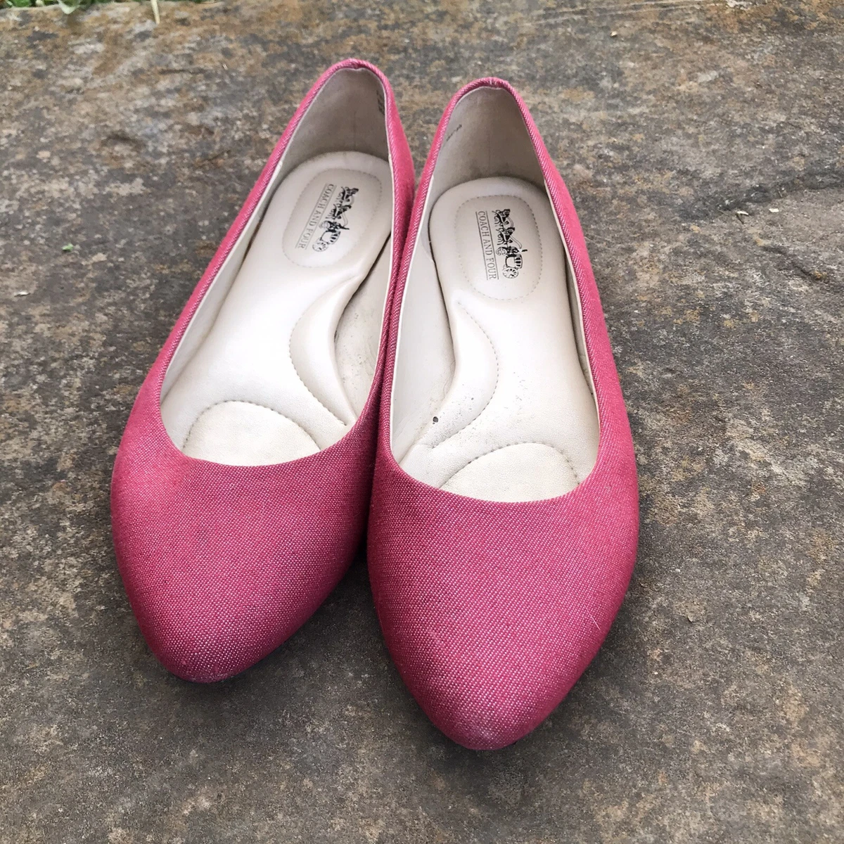 Coach And Four Flats Women s 8.5 Red Metallic Glitter Fabric Slip