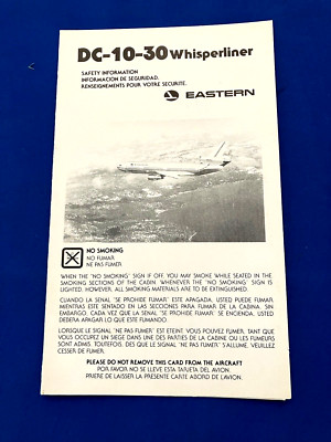 Eastern Airlines DC-10-30 Whisperliner Safety Card- 6/85