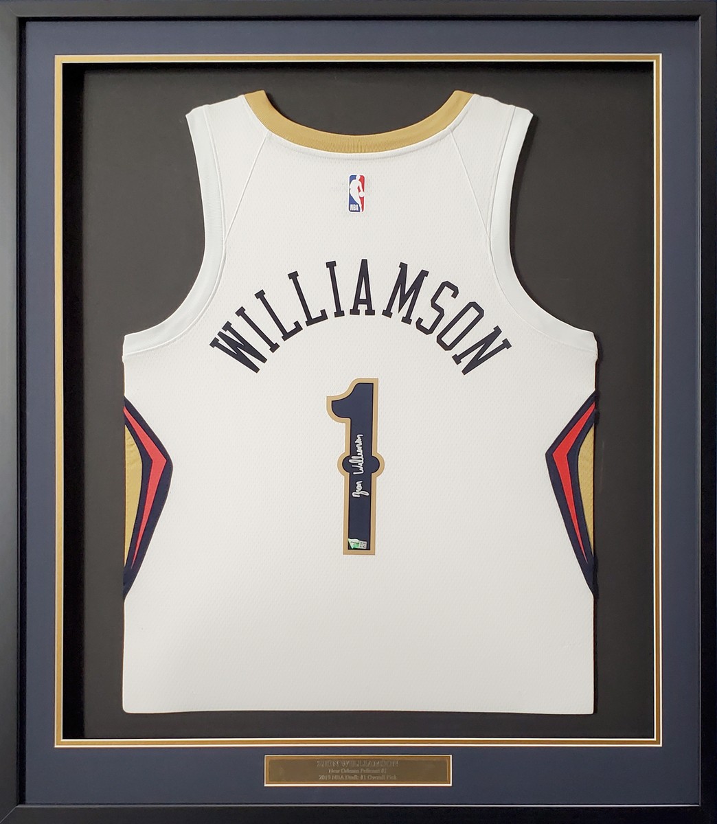 PELICANS ZION WILLIAMSON AUTOGRAPHED FRAMED WHITE NIKE JERSEY