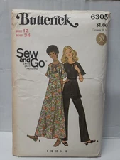 Butterick Sewing Pattern #6305 Maxi-Dress, Tunic & Pants Size 12 -Cut Complete-