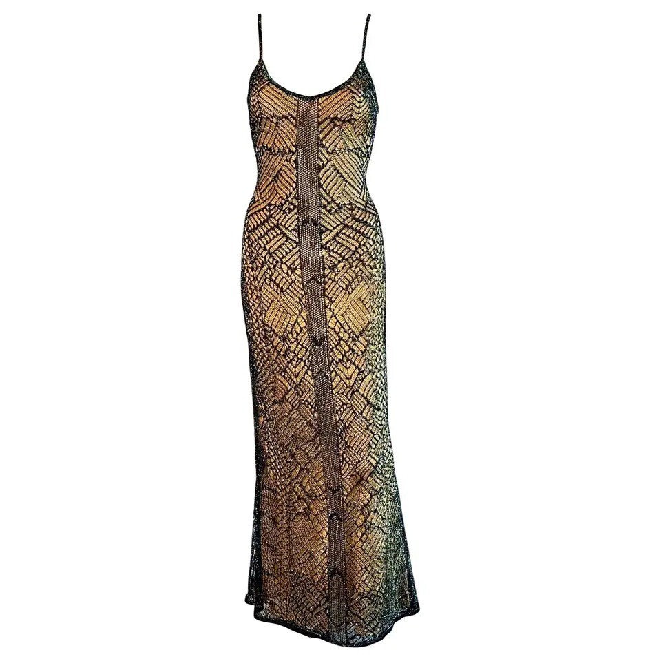 Thierry Mugler Couture Vintage Semi-Sheer Open Knit Crochet Maxi