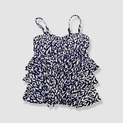 Island Escape Womens Blue Printed Tiered Tankini Top Swimwear Size 6