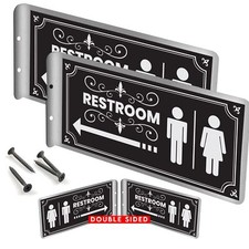 2 Pack Double Sided Aluminum Restroom Signs Metal Bathroom Signs 12"x5.5"