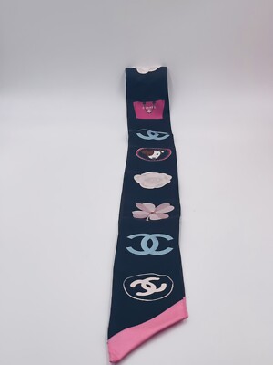 Chanel 23P Pink & Black Silk Twill Slim Bandeau Scarf Hair Band