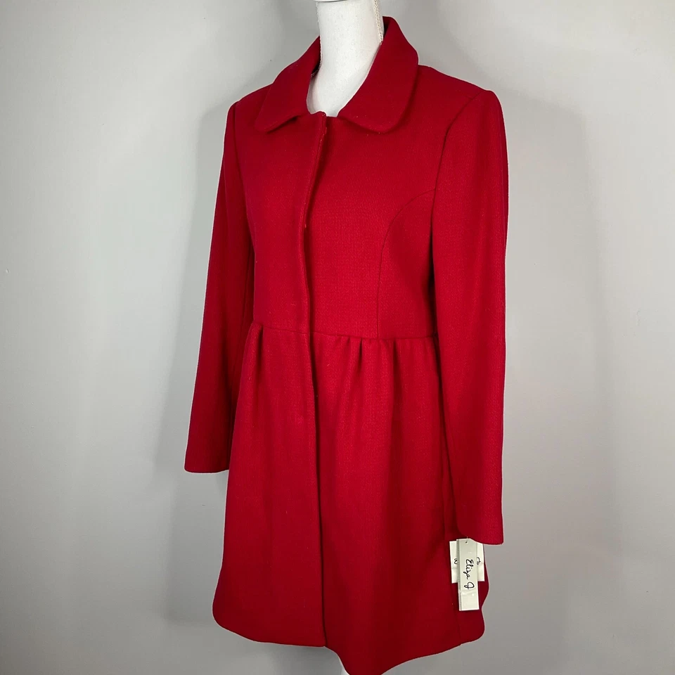 Eliza J Coat Wool Blend Red Red Womens Medium Snap Button Pockets - Image 3 of 4