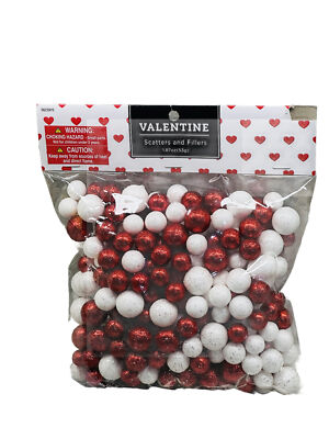 Bright Red and White Glitter Foam Ball Scatter, Vase or Bowl Fillers 1.87oz