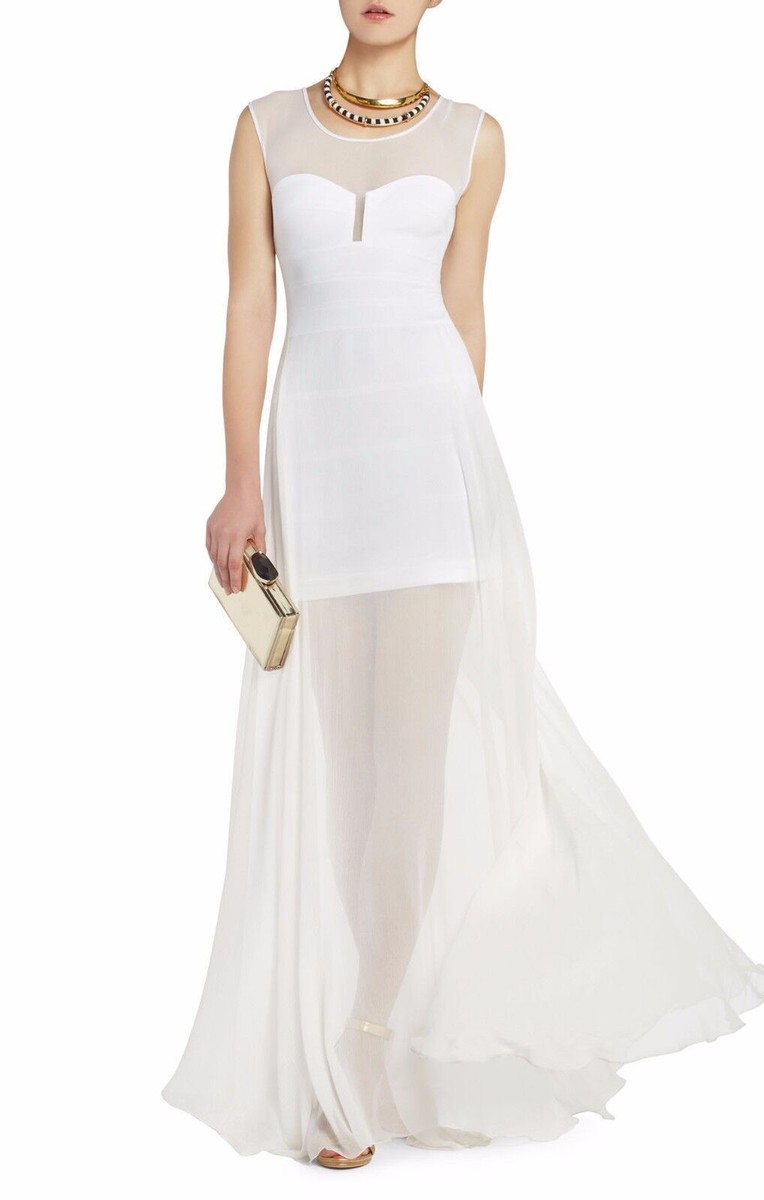 NWT 698 BCBG MAXAZRIA DRESS LONG GOWN WHITE SEQUIN ALAI XXS NWT 698 BCBG MAXAZRIA DRESS LONG GOWN WHITE SEQUIN ALAI XXS