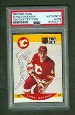 Sergei Makarov 1990-91 Pro Set Rookie #38 Flames PSA/DNA Encased Autograph Pen