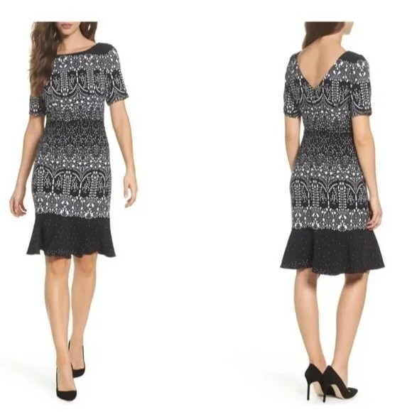 green emerald velvet dress Drop Waist Cotton Tile Print Midi Sundress In Black Ivory main image 0