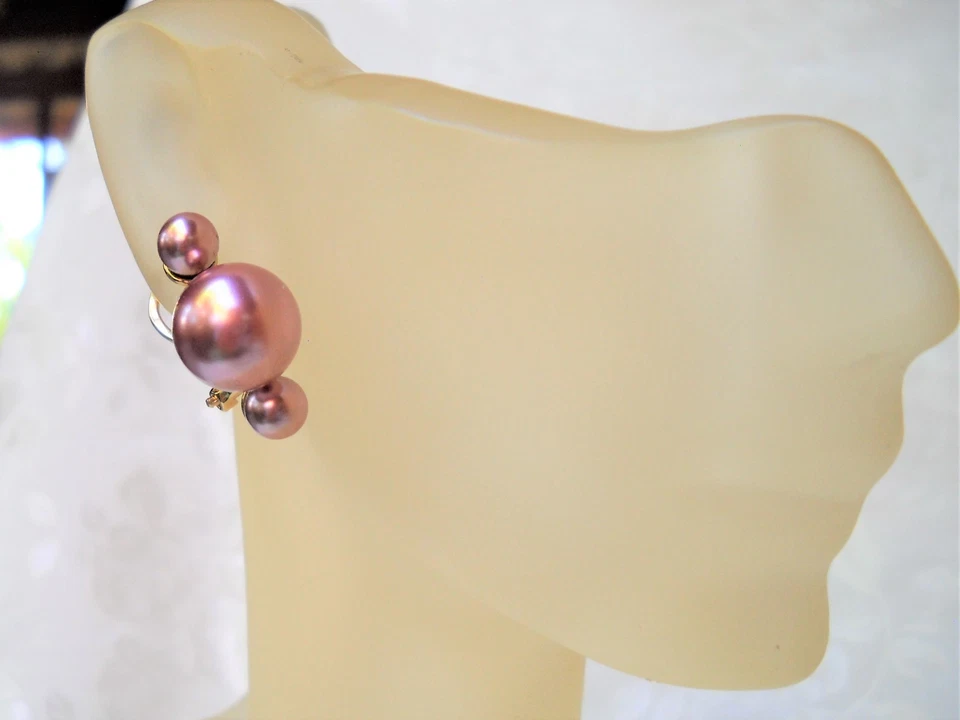 TRIPLE STUD MAJORCA/MALLORCA PEARL EARRINGS DARK PINK MAJORCA PEARLS CLIP-ON - Image 3 of 4