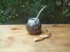 Mate Gourd Shading -Mate Calabaza + Straw + Bonus Spoon for Yerba Mate and Sugar