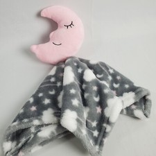 HB Lovey Baby Girl Pink Grey Moon Security Blanket Hudson Baby 14x14