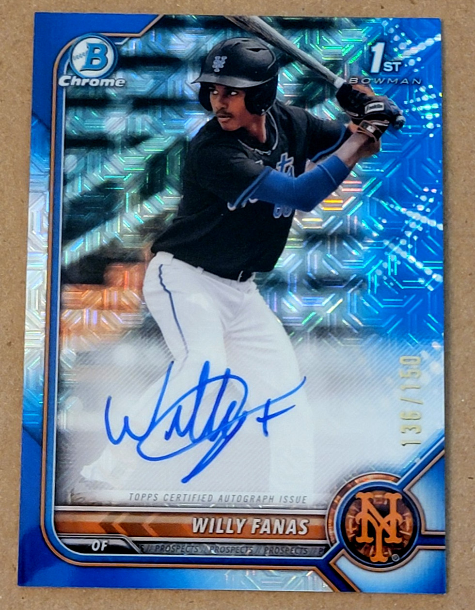 2022 Bowman Chrome Willy Fanas HTA Choice Blue Refractor 1st Auto 136/150 Made