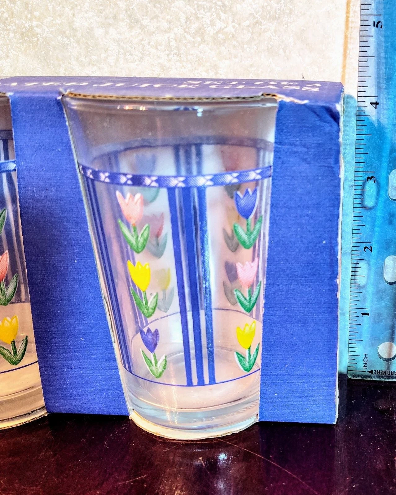 REDUCED!! Vintage  New Decorated Tulip Juice Glasses By Bali Set Of 3