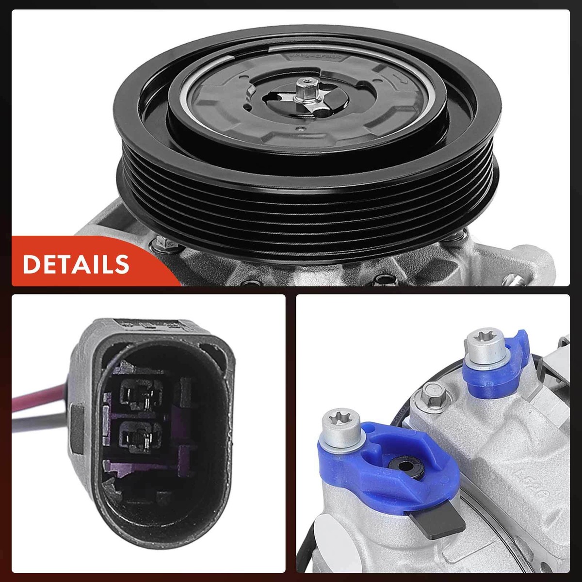 A/C Compressor With 6-Groove Pulley For Audi A6, Q5, S4, S5 (2006-2011) - V6 3.0L/3.2L 4 thumbnail image