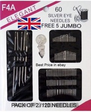 60 Silver Eye Needles Sewing Pack Hand Sew Threading Upholstery Repair Kit UK