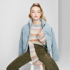 Women's Striped Crewneck Pullover Sweater - Wild Fable Pink/Blue/Yellow Medium