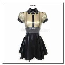 Latex Shirt Dress Short Sleeve Princess Splice Transparent Black Customized D87