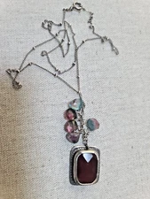 Signed S Lenart Sterling Silver Bezel Set Cornelian 20" Vtg ClusterNecklace